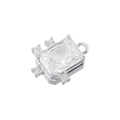 Detailed view of silver rectangular charm with large clear cubic zirconia and top loop - VD1538 Platinum Clear Zirconia (Rectangle)