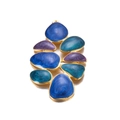 Macro detail of enamel leaf pendant with glitter blue and purple inlay in gold plating - Blue
