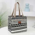 Sac à déjeuner isotherme en oxford avec motifs géométriques et poignées brunes de bureau - Rayé Noir