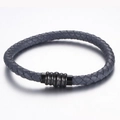 Geflochtenes graues Lederarmband mit schwarzem Magnetverschluss aus Edelstahl für Herren - Grau