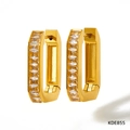Detail of KDE855 gold-plated rectangular earrings with clear square-cut zircon stones - Gold + White (KDE855)