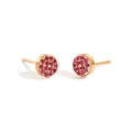 Minimalist gold plated circular stud earrings featuring pink pave crystals for women - Rose Gold + Rose Red
