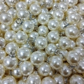 Glossy white faux pearl pendant with sparkling rhinestone silver clasp accessories - High Gloss Cream White + Silver Rhinestone Base