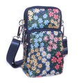 Mini floral crossbody phone bag in navy blue with waterproof compartments - Poetic Bloom