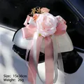 Pink Austin rose wedding car decoration with elegant ribbons for side mirrors - Dusty Pink