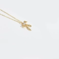 Squisita collana dorata con ciondolo a fiocco e uno zircone scintillante a forma di cuore - Fiocco con Un Singolo Zircone