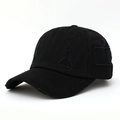 Distressed black cotton baseball cap with ripped details in a 45-degree angle view - Black
