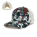 Criss-cross paardenstaart truckerpet met koeienprint en geometrische patronen - Rood Blauw Etnische Koeienprint (2#)