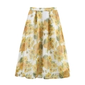 Elegante gonna midi in organza bianca con stampe di girasoli e design a pieghe - XS / Giallo
