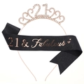 Rose gold crystal 21 tiara with black 21 & Fabulous sash for 21st birthday - One Size / 21st (Glitter) / Black/Rose Gold