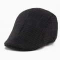 Retro grey plaid newsboy cap in warm brushed wool fabric for men and women - One Size 58cm / Dark Grey Large Plaid