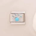Italian charm link in silver stainless steel with a turquoise paw print design - 0134-cat Paw-light Blue