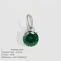 Silver stainless steel pendant with 6x6mm round May emerald green zircon stone - 6x6mm / May Green-Silver Color