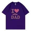 T-shirt en coton violet foncé avec imprimé cœur I Love Dad décontracté et col rond - XS / Violet (Style I ❤️ DAD)