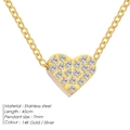 Gold plated stainless steel heart pendant necklace with 7mm micro-pave white zircons - Heart / Gold