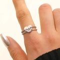Modern silver heart ring with ECG engraving and twisted double band design - EKG Heart Style (G-268) / White K/Silver