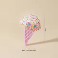 Pink ice cream cone Christmas ornament with grid pattern and colorful pom-poms 10.5x16cm - #27 Ice Cream (Single Sided)