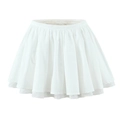 Elegant white lace trim layered tulle mini skirt with pleated ruffles on a clean white background - S / Skirt