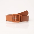 Cintura minimalista in pelle marrone da donna con fibbia quadrata rivestita in pelle - Cammello