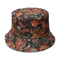 Detailopname van Paisley-patroon en stiksel op de katoenen stof van de zomerse vissershoed - M(56-58cm) / Rood Oranje Paisley (C)