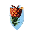 Macro detail of sky blue cotton dog bandana with vibrant pineapple fruit patterns - Blue Pineapple