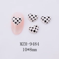 Detail of 10x8mm heart-shaped checkerboard nail art charms with black and white enamel - Black White Checkerboard Silver Edge Large (9484)