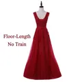 Floor-length dark red V-neck evening gown with lace embroidery and beaded details - L / Wine Red Floor Length
