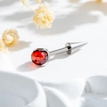 F136 titanium silver piercing stud with a large faceted red gemstone and cone tip detail - Garnet Red