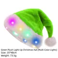 Green plush Christmas hat with colorful LED lights, size 35x48cm and weight 73.5g - Long Plush Green With Multi-Color LED