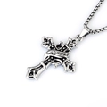 Men's punk hip hop cross necklace in polished stainless steel with box chain pendant - Patterned Cross Style