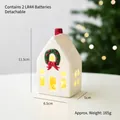 White ceramic Christmas house candle holder with wreath and LED light 11.5cm - Church Cottage B