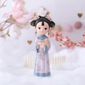 Ancient style resin girl figurine in purple dress holding a cat for home decor - Style 060-3 Holding Cat Large