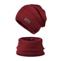 Conjunto de gorro y bufanda de punto burdeos con forro polar cálido y parche - Burdeos