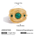Macro di anello multistrato in acciaio oro 18K con malachite e misure del prodotto - Stile Malachite Larga Multistrato (JDR0307005)