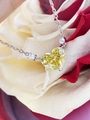Elegante collana a cuore con gemma gialla e catena d'argento su petali di rosa - Forma di Cuore Strass Giallo (Con Catena) / Giallo