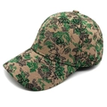 Close-up of khaki jacquard baseball cap with green leaf patterns and structured crown - M(56-58cm) / Green