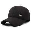 Men's dark brown winter baseball cap with ear protection and metal fashion badge - Adjustable / Coffee