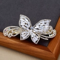 Barrette papillon dorée en alliage avec zircons clairs et strass multicolores - Papillon Volant