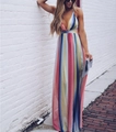 Sexy deep V-neck rainbow mesh maxi dress with colorful gradient striped sleeveless design - Rainbow 6