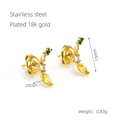 Bird shaped 18K gold plated stainless steel stud earring with colorful zircon stones - Gold Earrings
