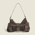 Vintage dark brown underarm bag with metal studs and rivet details in a crescent shape - Coffee