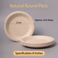Eco-friendly natural sugarcane pulp 8 inch round paper plate with 21cm diameter - 8 Inch Deep Plate Thickened / Natural