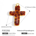 Gold-plated stainless steel cross pendant with red speckled texture and size labels - Red-Brown Spotted Gold Border Stainless Steel Cross Pendant (PJ93266)