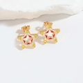 Minimalist gold pentagram stud earrings with yellow and red enamel star design - Pentagram / Gold Yellow Star