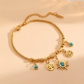Goldenes Edelstahl-Schlangenarmband mit Türkis Lebensbaum und Sternanhängern für Damen - Gold Türkis Lebensbaum Armband (A716)