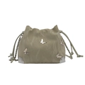 Metallic bow bucket bag in sage green with drawstring closure and chain strap - Green