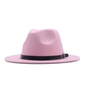 Pink vintage wool fedora hat with black leather belt buckle detail for women - M / Pink