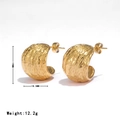 Polished gold French vintage C-shape earrings with textured wrinkled surface, 19mm size - 18K Gold / Gold