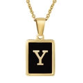 Gold 18K stainless steel necklace featuring a black rectangular pendant with letter Y - Gold Letter Y (With Chain)