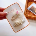 Detail of handmade cream bow hair clips with sequins and pearls on display card - Tulle Sequin Bow (Pleated BB Clip) / 2 Pcs/Set